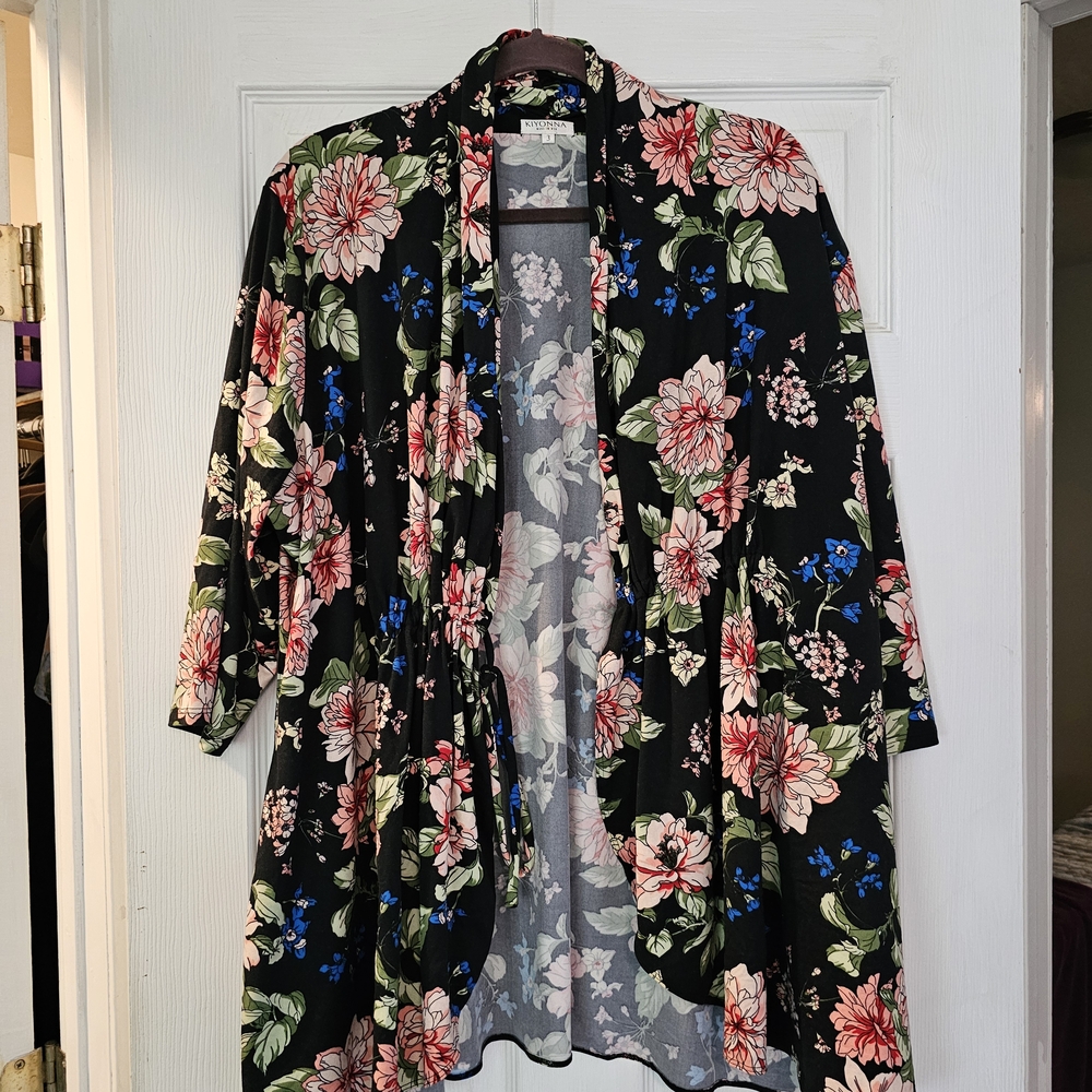 Kiyonna Black Floral Bellini Overpiece, Size 3x